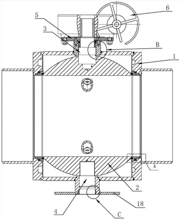 全焊接球阀阀体结构示意图